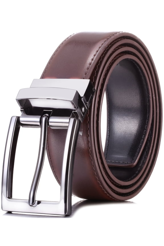 Marino Reversible Leather Belt For Men - Classic Dress Belt 1.25" Wide - With Removable Rotating Buckle