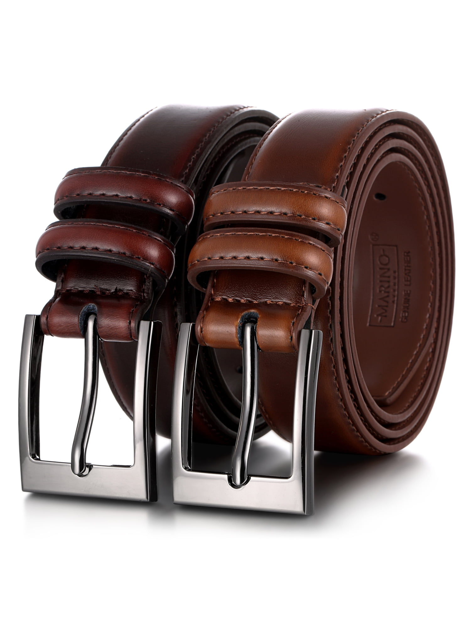 Marino's Men's Genuine Leather Dress Belt - 1 1/8 Inch Width, Single Prong Buckle, Black