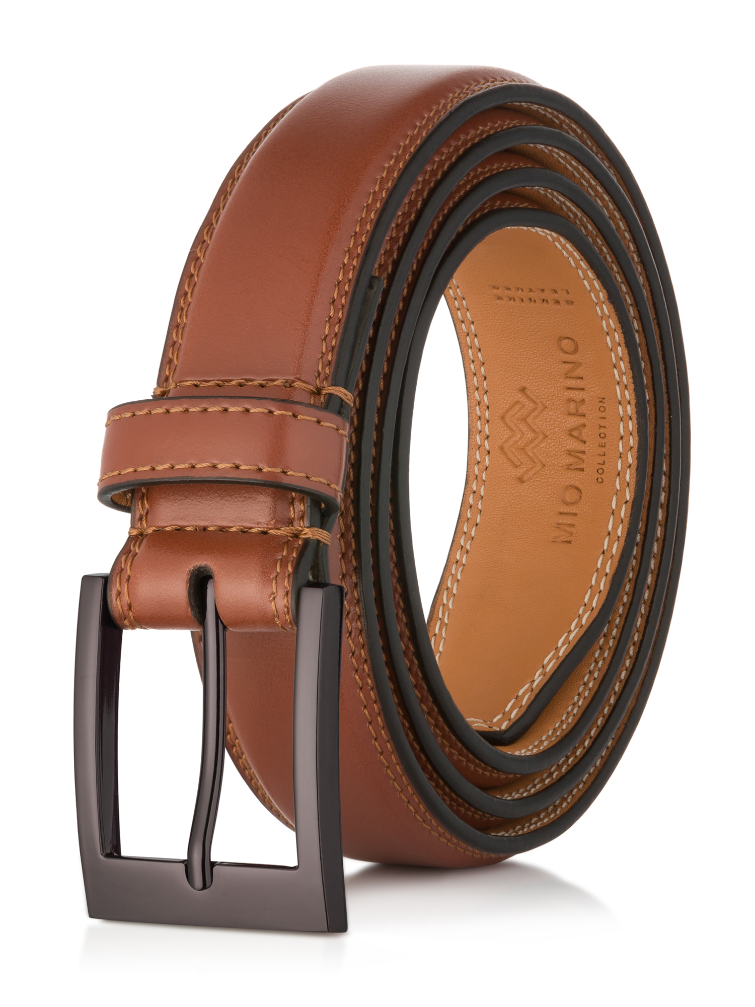 marino's men genuine leather dress belt with single prong buckle Men's Dual Hoop feature_Slit