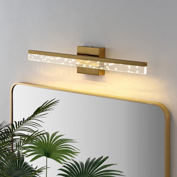JONATHAN Y Mario 22" 1-Light Modern Contemporary 360-Degree Rotatable Iron/Seeded Acrylic Integrated LED Vanity Light, Brass Gold/Clear