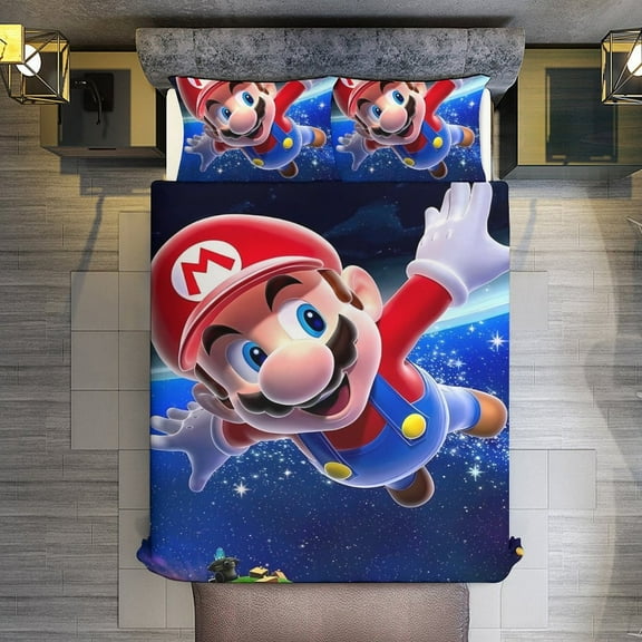 Mario 3-Piece Bedding Set, Printed Quilt Set Twin Size, Full Size,Queen Size,King Size,for Men Women Children Boy Girl Teen Kids (1 Duvet Cover, 2 Pillowcases) Bed Set 79"x90"