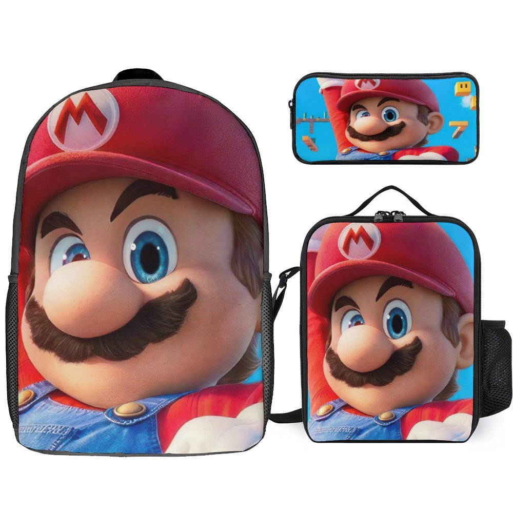 Mario 3Pcs Backpacks Sets Kids School Bag with Lunch Bag And Pencil