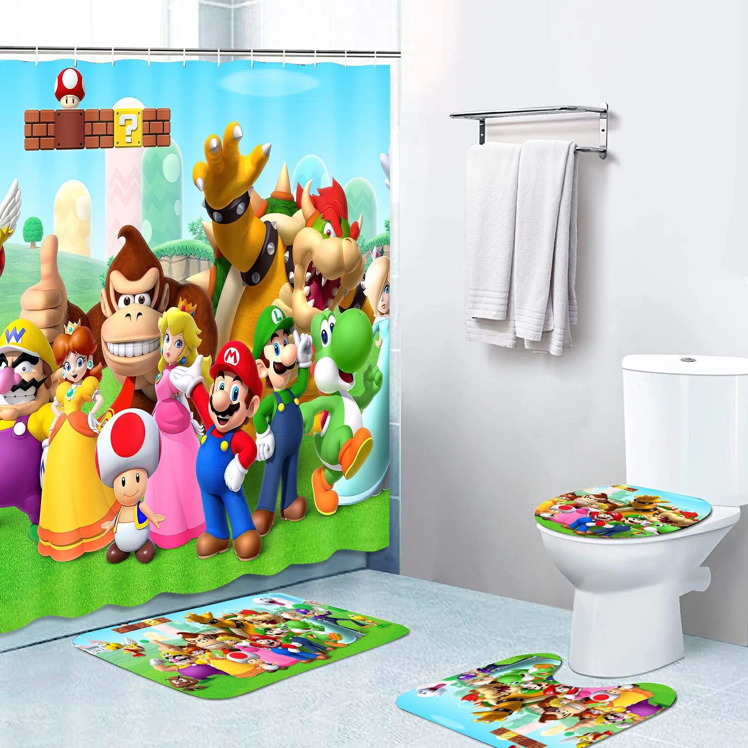 Mario 4 PCS Super Mario Bathroom Sets with Shower Curtain and Rugs ...