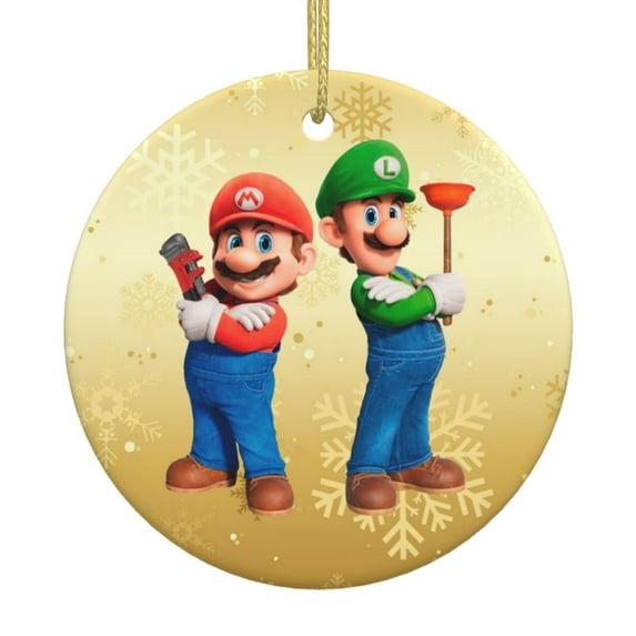 Mario And Luigi Christmas Tree Hanging Ornaments Ceramic Round Xmas Ornaments Decorations Souvenirs Gift For Home Office Car
