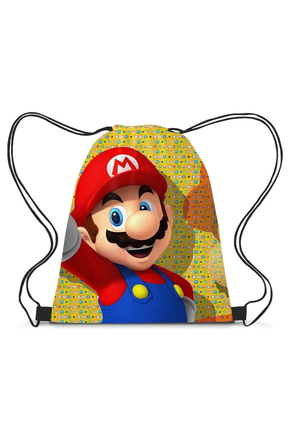 Mario Anime Gym Drawstring Bags (16.5 * 11.8In) Drawstring Sackpack Cool Sports Bag Canvas Drawstring Backpack Anime String Bag suitable for Gym Yoga Travel