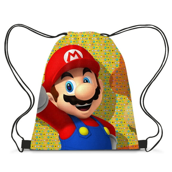 Mario Anime Gym Drawstring Bags (16.5 * 11.8In) Drawstring Sackpack Cool Sports Bag Canvas Drawstring Backpack Anime String Bag suitable for Gym Yoga Travel