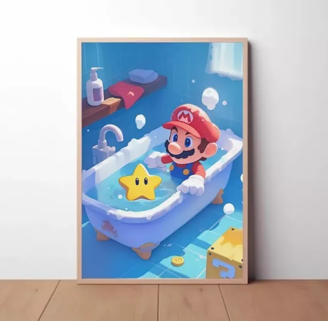 Mario On Bathtub Poster, Super Mario Art Print, Anime Poster, Printable ...