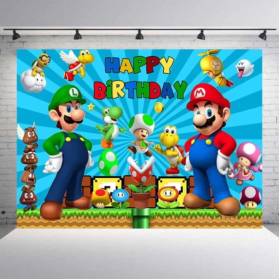 Mario Birthday Backdrop for Party, Mario Birthday Decoration Banner with Good Wrinkle Resistance,5 x 3Ft Birthday Party Supplies as Photography Background for Kids