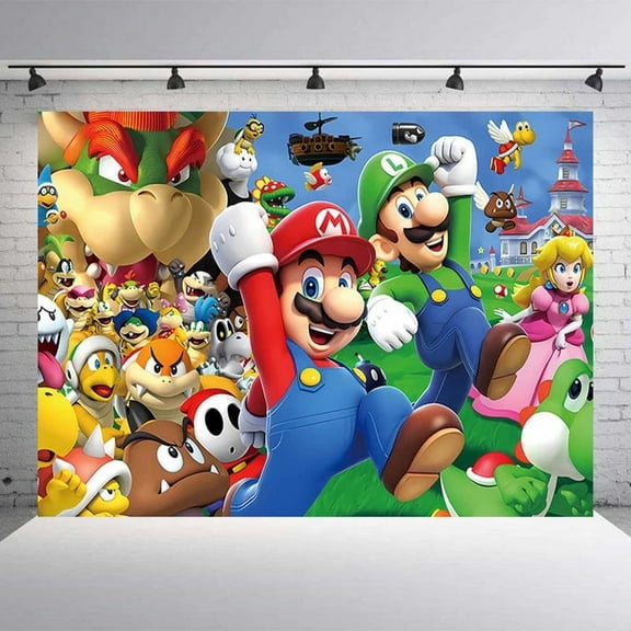 Mario Birthday Backdrop for Party, Mario Birthday Decoration Banner with Good Wrinkle Resistance,5 x 3Ft Birthday Party Supplies as Photography Background for Kids