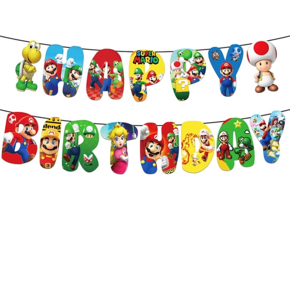 Mario Birthday Banner Game Theme Party Decorations Game Theme Banner Colorful Graphics for Anime Birthday Party Decorations