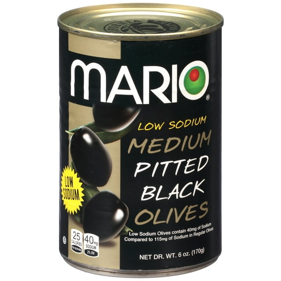 Mario Black Olives, Medium Pitted, Low Sodium, 6 oz
