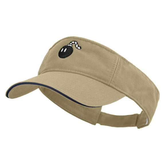 Mario Bomb Embroidered Prostyle Cotton Twill Washed Sandwich Visor - Khaki Navy OSFM