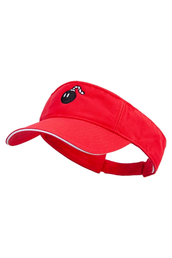 Mario Bomb Embroidered Prostyle Cotton Twill Washed Sandwich Visor - Red White OSFM