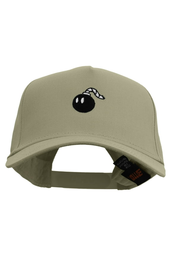 Mario Bomb Logo Embroidered Solid Cotton Twill 5 Panel Prostyle Snap Cap - Khaki OSFM