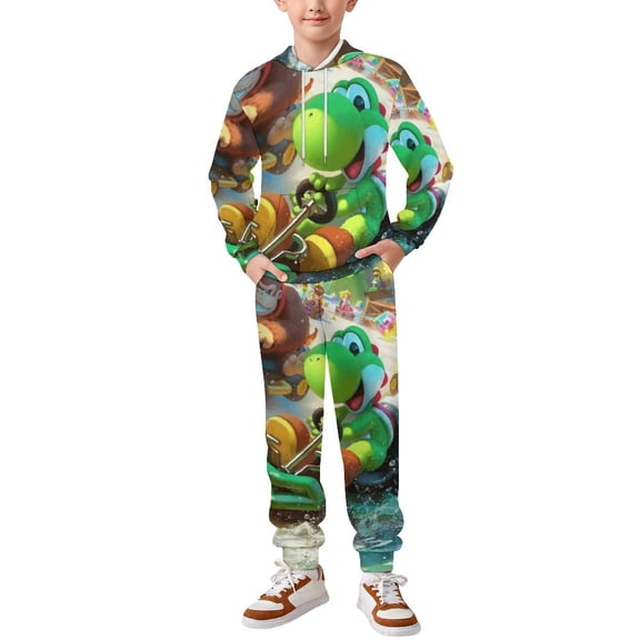 Mario Boys 2 Piece Tracksuit Athletic Sweatsuits Sets Hooded Sweatshirt And Jogger Sweatpants Clothing Sets for Kids