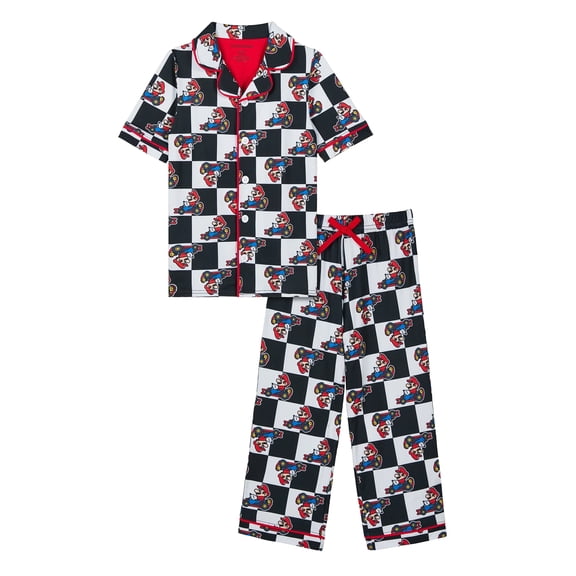 Mario Boys Short Sleeve Sleep Notch Collar Top and Pants Pajama Set, 2-Piece, Sizes 4-12