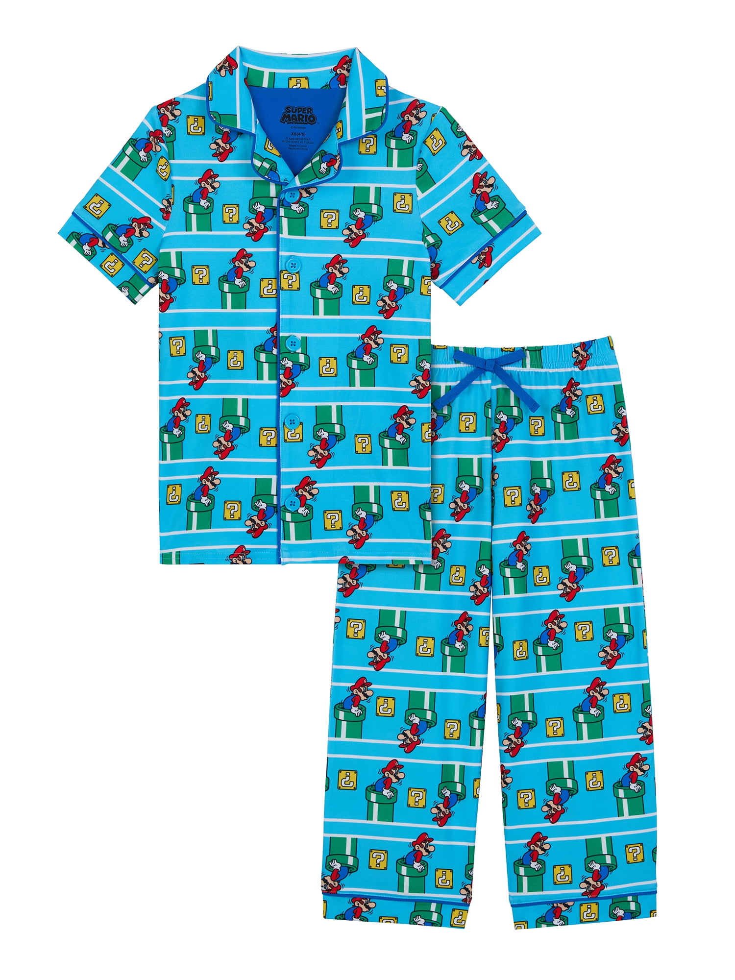 Mario Boys Short Sleeve Sleep Notch Collar Top and Pants Pajama Set, 2-Piece, Sizes 4-12