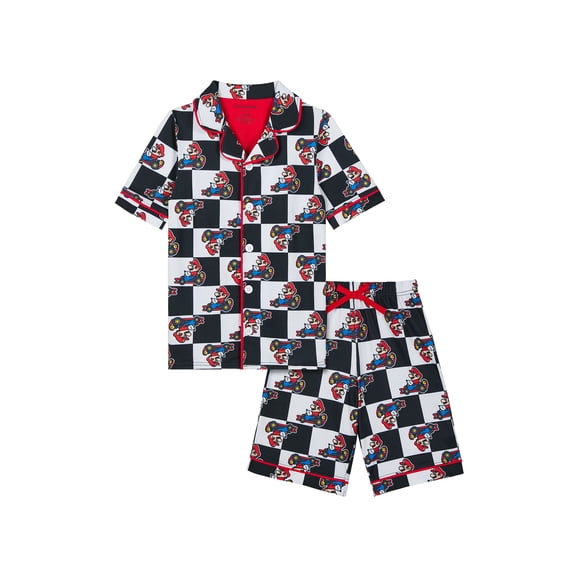 Mario Boys Short Sleeve Sleep Notch Collar Top and Shorts Pajama Set, 2-Piece, Sizes 4-12