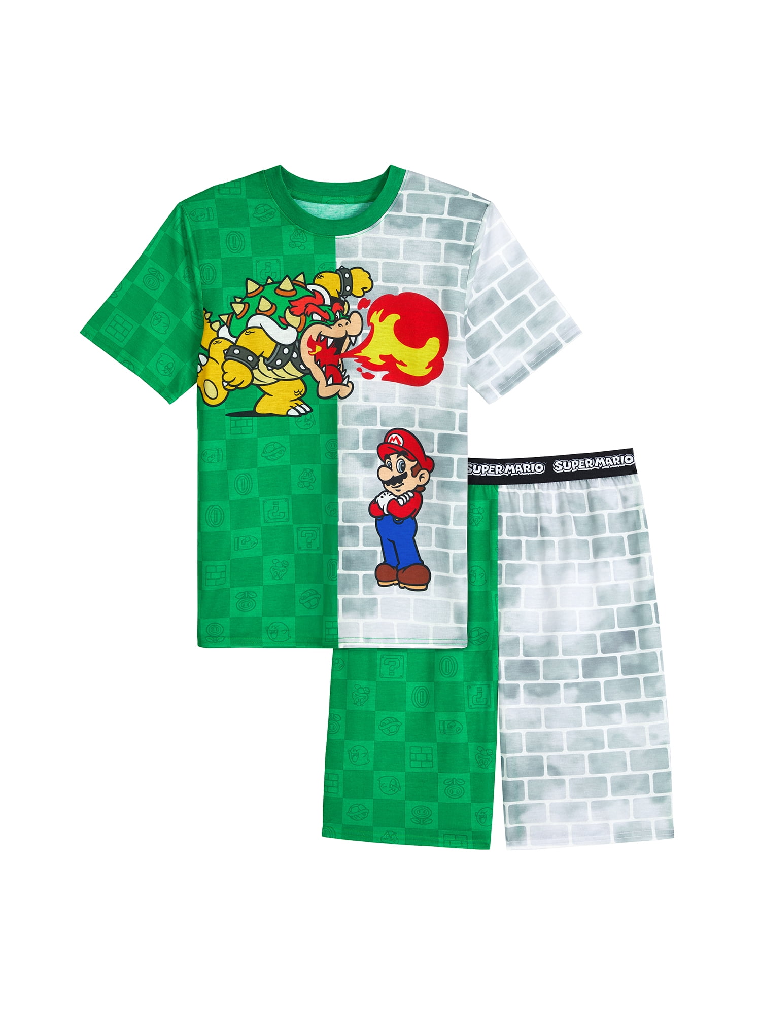 Mario Boys Short Sleeve Sleep Top and Shorts Pajama Set, 2-Piece, Sizes ...