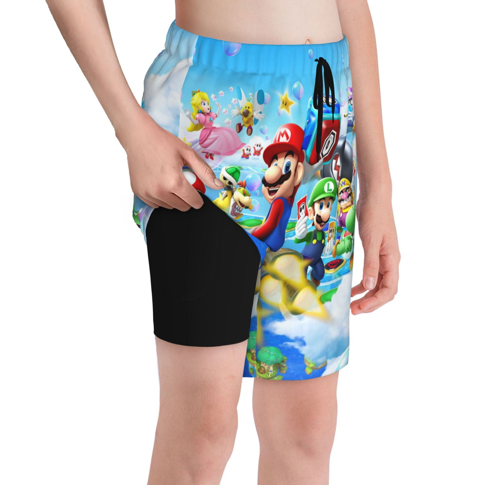 Mario Boys Swim Trunks Compression Liner Bathing Suit Swimsuit Board Shorts Fit Kids Youth Teen