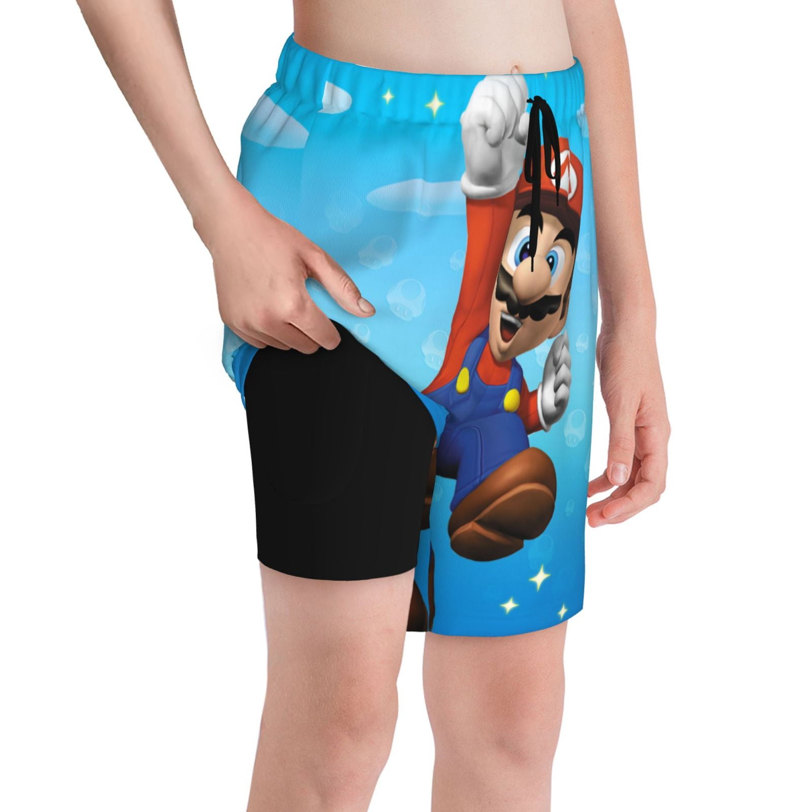 Mario Boys Swim Trunks Compression Liner Bathing Suit Swimsuit Board Shorts Fit Kids Youth Teen
