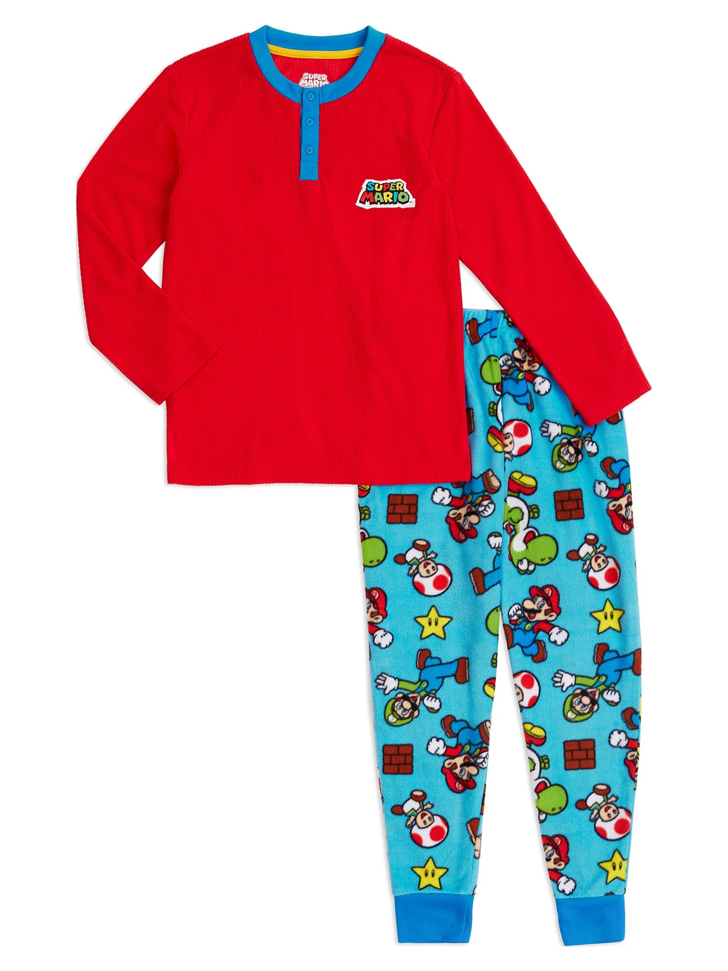 Mario Bro Boys Long Sleeve Henley Pajamas Set, 2-Pieces, Sizes 4-12 - image 1 of 2