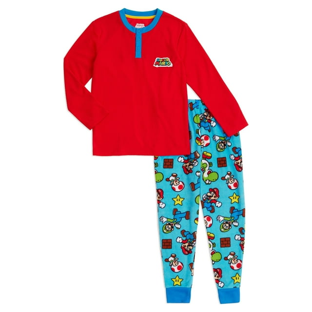 Mario Bro Boys Long Sleeve Henley Pajamas Set, 2-Pieces, Sizes 4-12