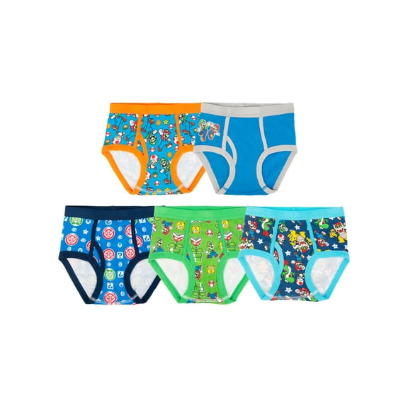 Mario Bros. Boys Cotton Brief Character Underwear, 5-Pack, Size 4-8