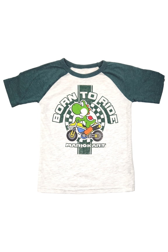 Mario Bros Boys Gray & Green Short Sleeve Mario Kart Yoshi Gamer Tee T-Shirt 5