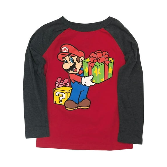 Mario Bros Boys Red & Black Long Sleeve Christmas Holiday T-Shirt Tee Shirt 4