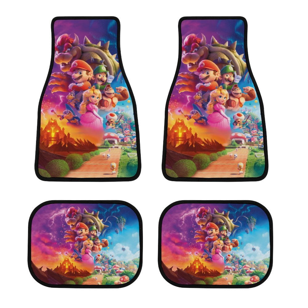 Mario Bros Car Floor Mat Set 4Piece Front/Rear Auto Foot Mats Carpet
