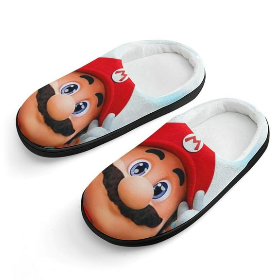 Mario Bros Cotton Slippers For Kids Winter Warm Soft Plush Slippers with Rubber Sole Non-Slip Indoor Outdoor Slip on Shoes For Teen Boys Girls Children