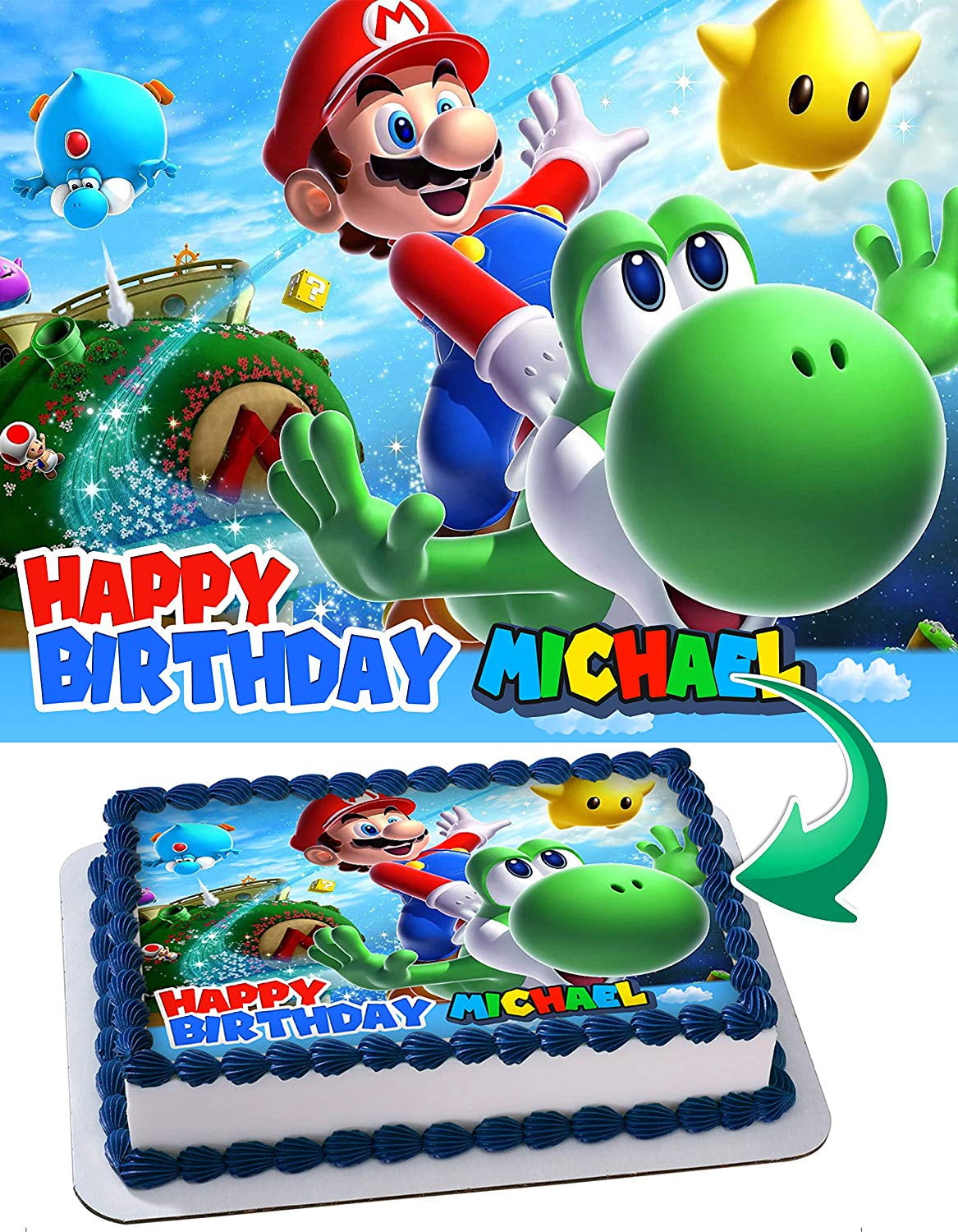 INKUTEN Mario Bros, Odyssey Joshi, Mario Brothers Edible Cake Image Topper Personalized Picture 1/4 Sheet (8"x10.5")