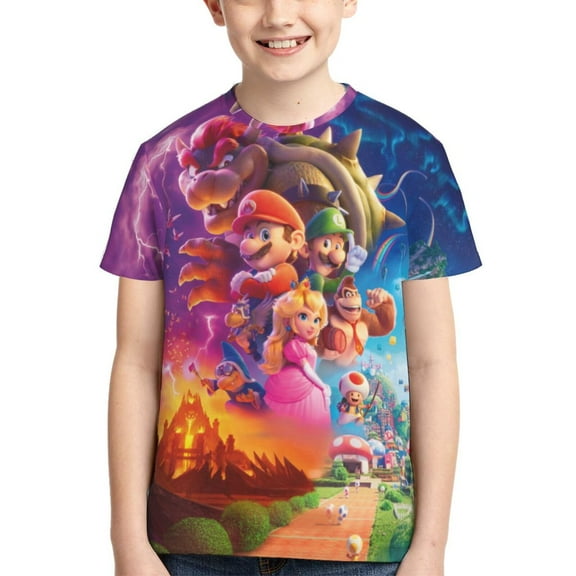 Mario Bros Teen T Shirts Unisex Crewneck Short Sleeve T-Shirt Tees Top For Boys Girls Youth Kids Small