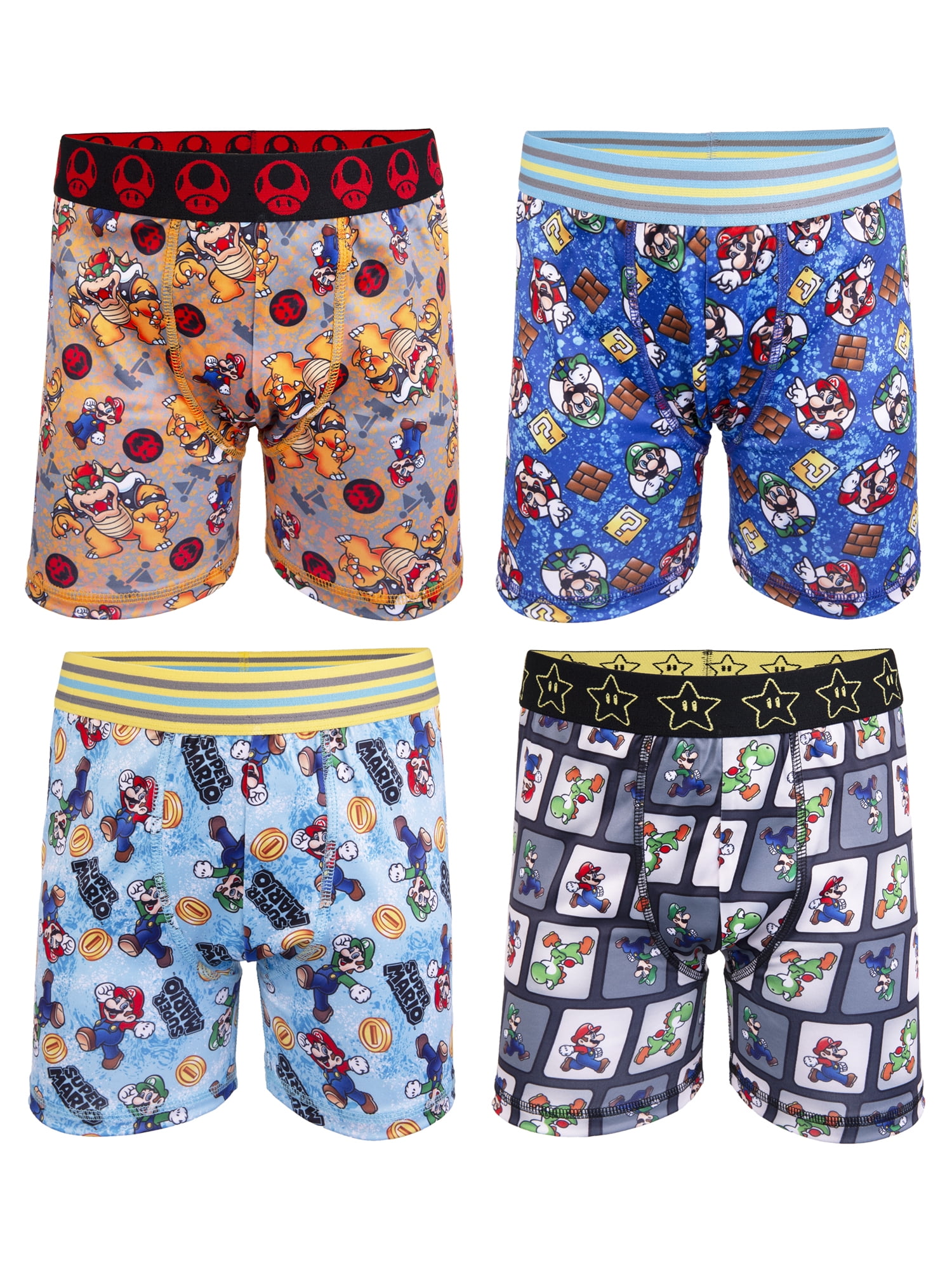 Mario Brothers Athletic Boxer Briefs Underwear, 4-Pack