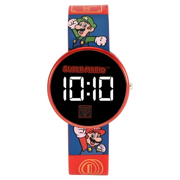 Mario Brothers Unisex Childrens LED Watch With Round Caseand Printed Silicone Strap; GSM4321WM