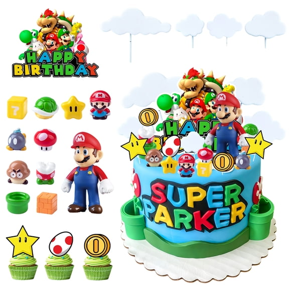 Mario Cake Decoration,32Pcs Mario Cake Topper Set - Mario 3D Cake Decorations & Mario Cloud Star etc Mario Party Cake Topper for Mario Birthday
