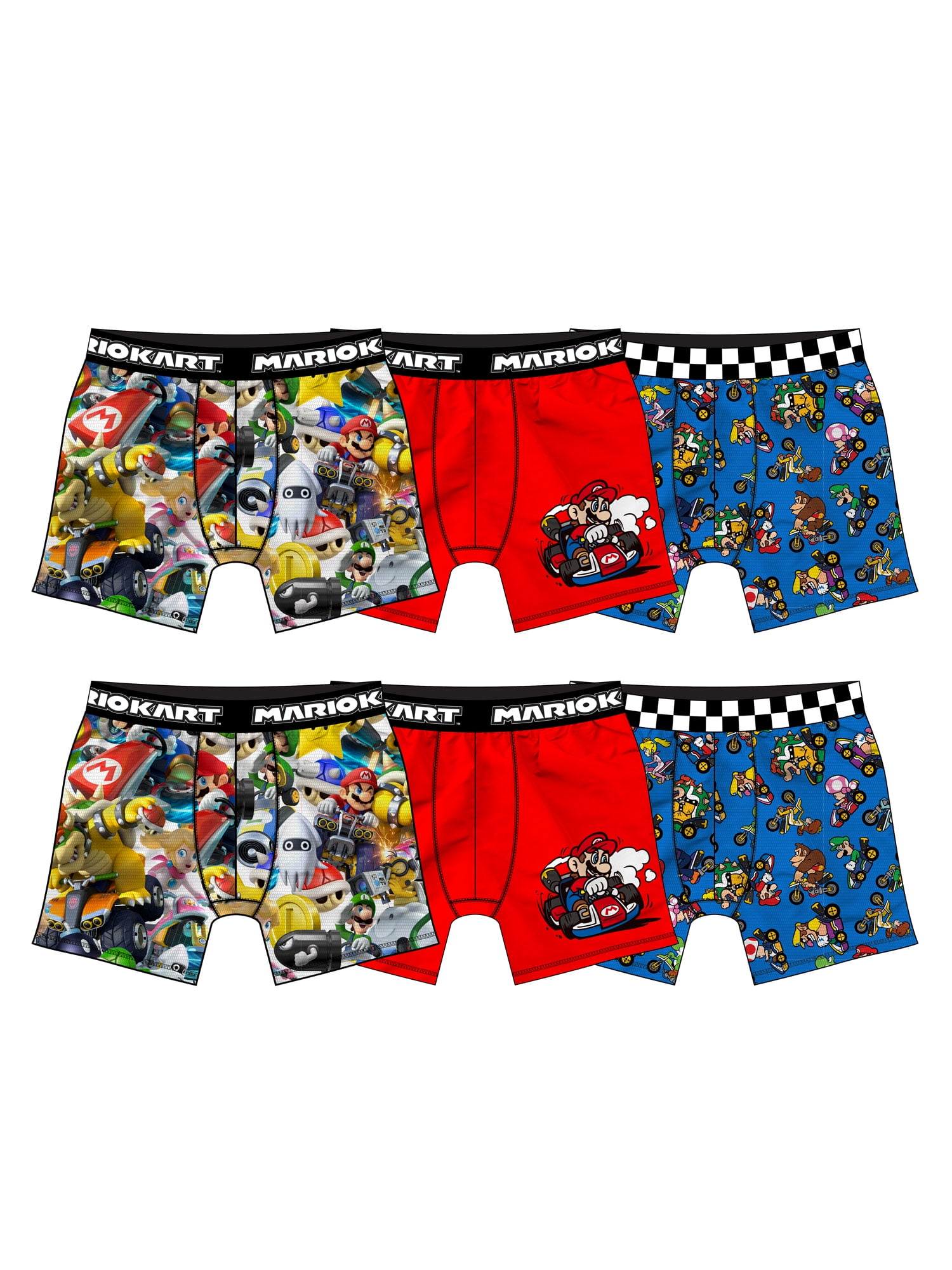 Mario Cart Boys Underwear, 6 Pack Boxer Briefs Sizes 4 - 10 