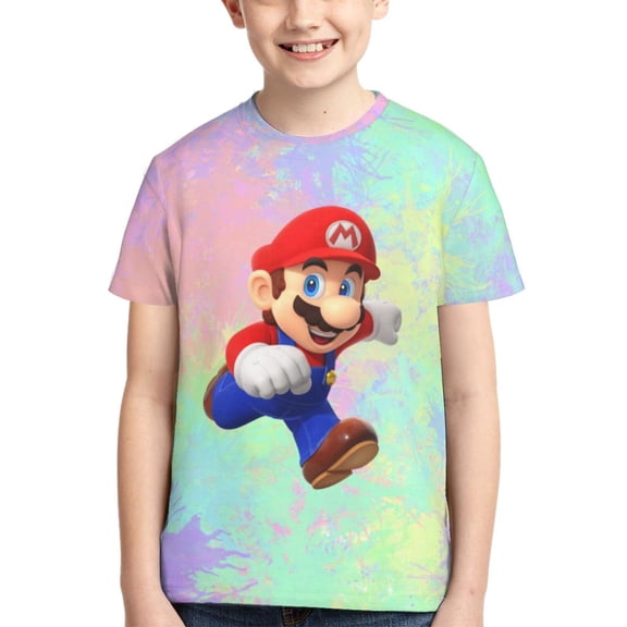 Mario Cartoon Teen T Shirts Unisex Crewneck Short Sleeve T-Shirt Tees Top For Boys Girls Youth Kids Large