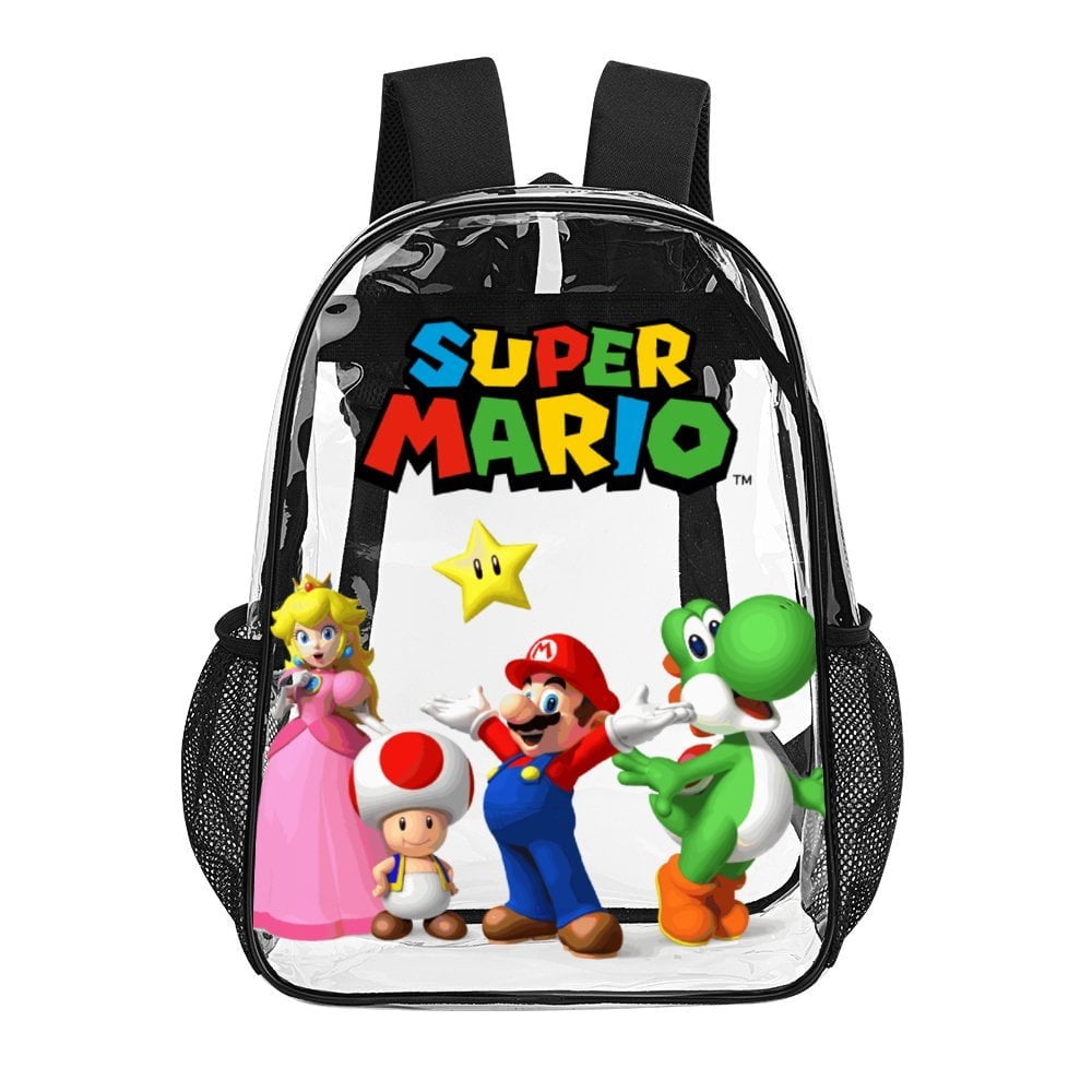 Mario Clear Backpack Heavy Duty See Through Bookbag Transparent Bag for Colleges School Work Sport Travel