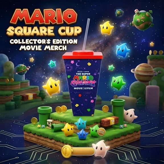 Mario Collectible Square Cup, Premium 22oz Sipper with Straw & Lid Mario Character Tumbler, Limited Edition Movie Night Drinkware & Gamer Gift