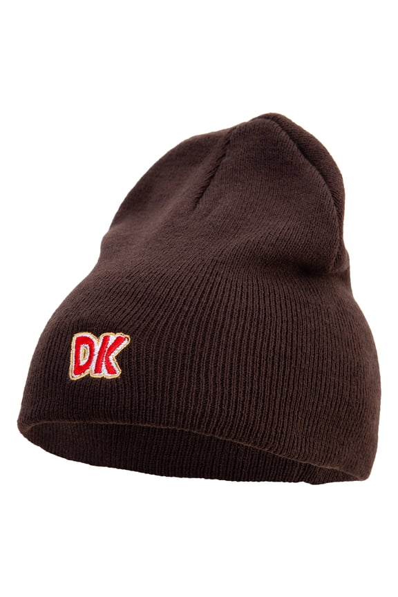 Mario DK Donkey Embroidered 8 inch Acrylic Short Beanie - Brown OSFM