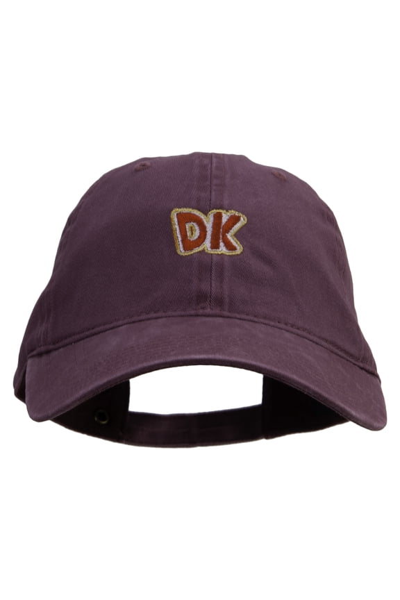 Mario DK Donkey Logo Embroidered Washed Solid Pigment Dyed Cotton Twill Brass Buckle Cap - Maroon OSFM