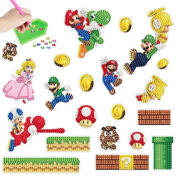 Mario Diamond Art Painting Sticker Kits for Kids-Cartoon Diamond Gem Stickers Kit,5D Gem Art Stickers Mosaic