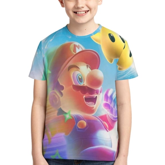 Mario Game Teen T Shirts Unisex Crewneck Short Sleeve T-Shirt Tees Top For Boys Girls Youth Kids Medium