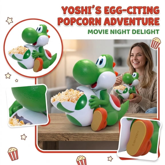 Mario Green Dinosaur Holding Egg Figurine - 11.8" Portable Snack Bucket & Collectible Storage Case - Creative Desktop Ornament & Easter Egg Hunt Centerpiece - Perfect Holiday Gift for Gamers