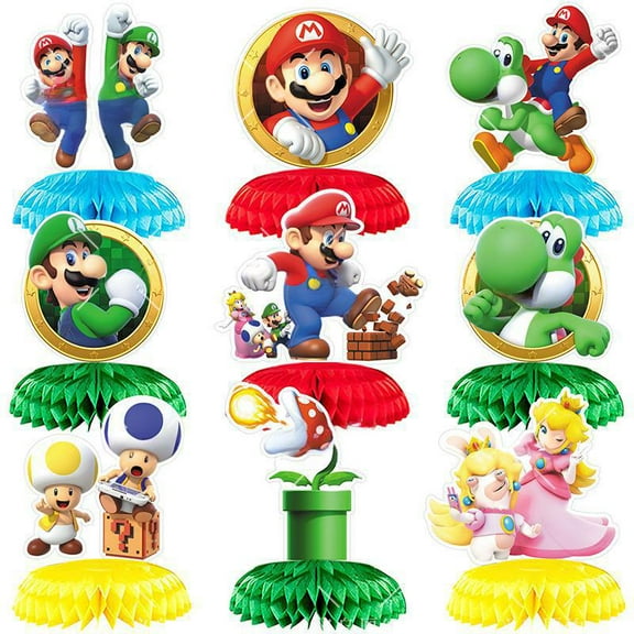 Mario Honeycomb Centerpieces, 9 Pcs Mario Honeycomb Centerpiece, Mario Honeycomb Table Centerpiece, Mario Birthday Table Honeycomb Centerpieces for Mario Birthday Decorations