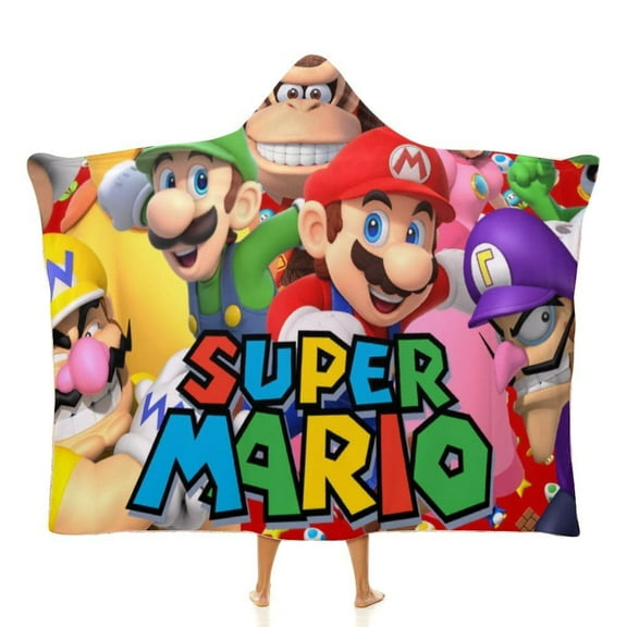 Mario Hooded Blanket Poncho, Wearable Hooded Blanket Cozy Soft Warm Plush Fleece Blanket for Adult Women Men