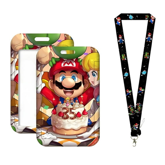 Mario Id Badge Holder Lanyard, Badge Holder with Detachable Name Card Tag Vertical ID Protector Badge Reel for Office Employees