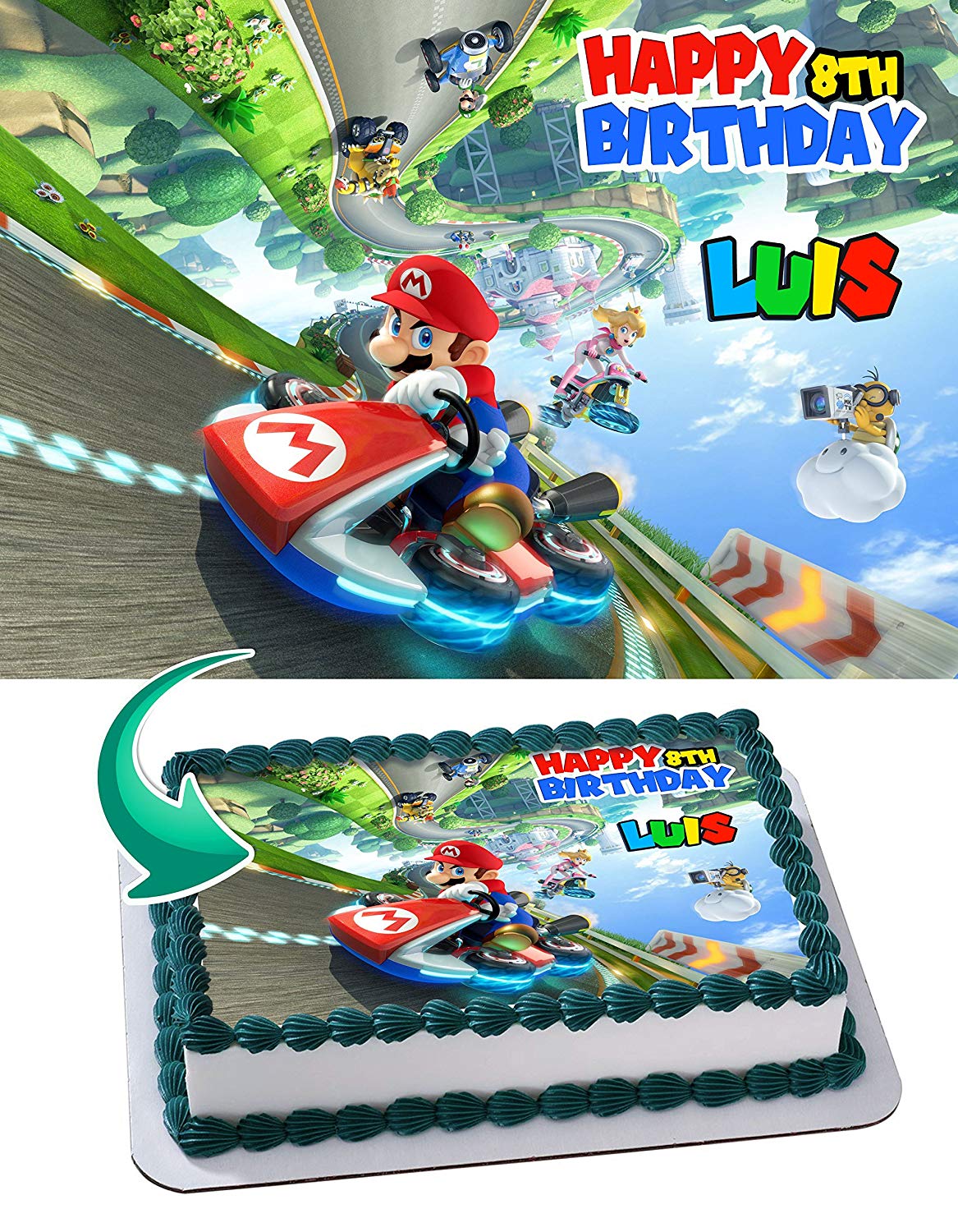 INKUTEN Mario Kart 8 Deluxe - Edible Cake Topper - 11.7 x 17.5 Inches 1/2 Sheet rectangular